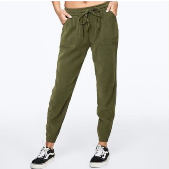 Victoria's Secret Pink Green Woven Twill Joggers Pants feb sale - Picture 3 of 6